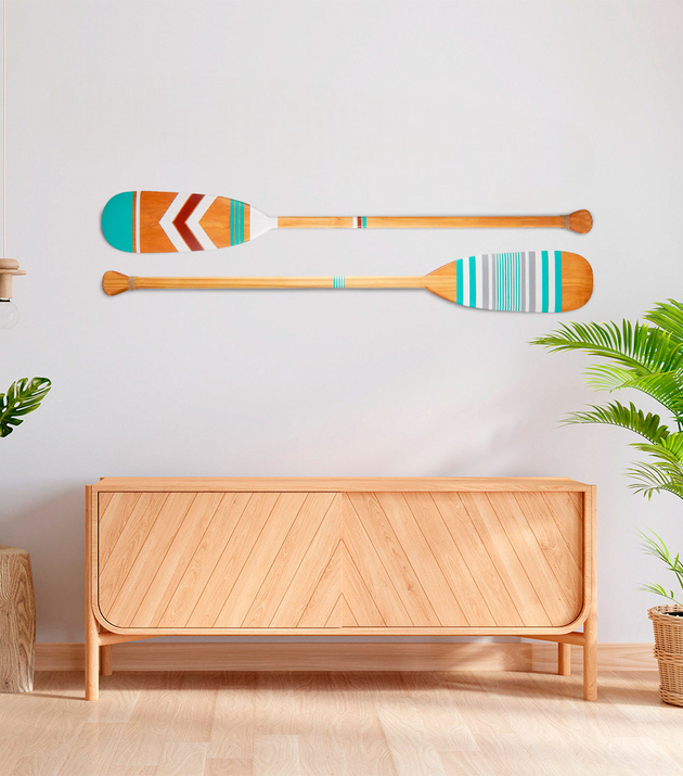 Kit 2 Remos Decorativos Tribais Artesanais em Madeira: Design Étnico para Casa