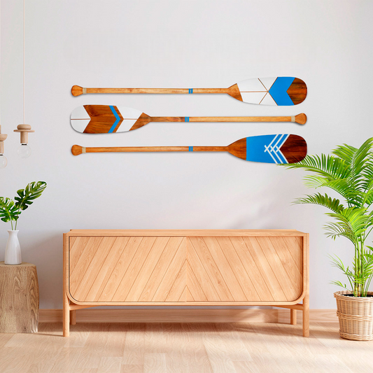 Kit 3 Remos Decorativos Artesanais em Madeira com Pinturas Tribais Étnicas