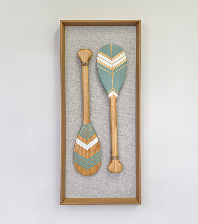 Quadro Decorativo Artesanal Remos Kopacê Verde Trilha Moldura Pirâmide 70x30cm