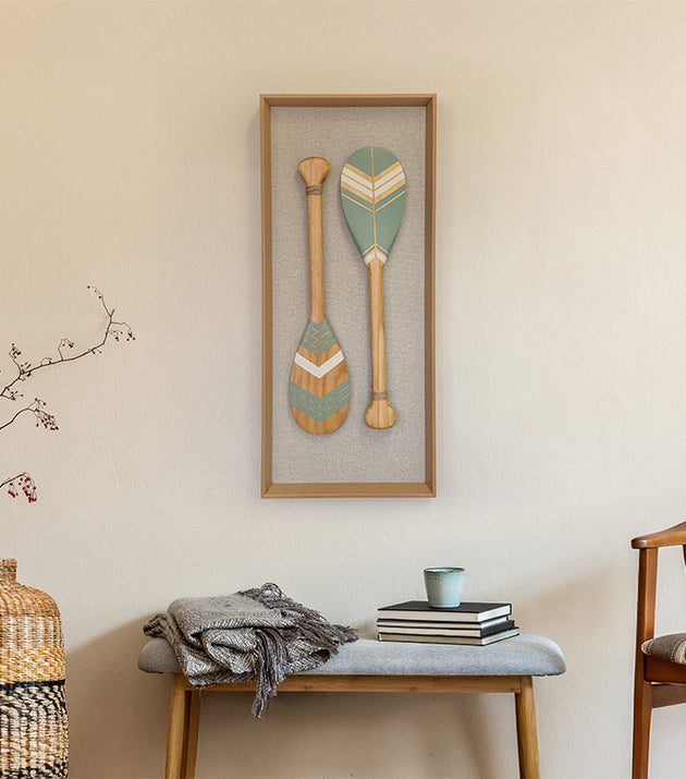 Quadro Decorativo Artesanal Remos Kopacê Verde Trilha Moldura Pirâmide 70x30cm