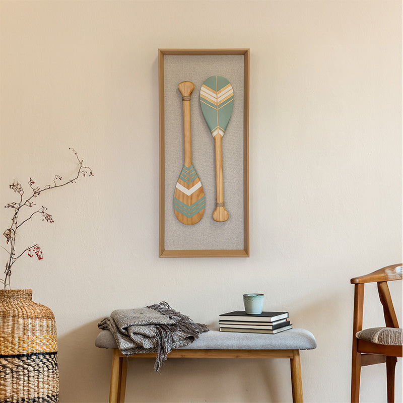 Quadro Decorativo Artesanal Remos Kopacê Verde Trilha Moldura Pirâmide 70x30cm