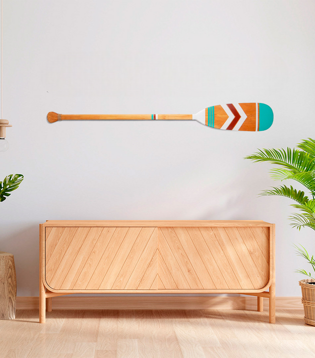 Remo Decorativo Artesanal Tribal Madeira Natural Pintura 13 para Parede Casa Tukã