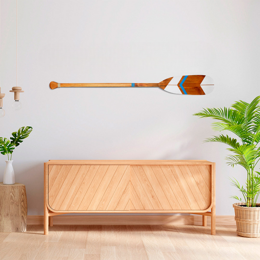 Remo Decorativo Tribal Artesanal Madeira Natural Pintura 09 para Decoração Náutica